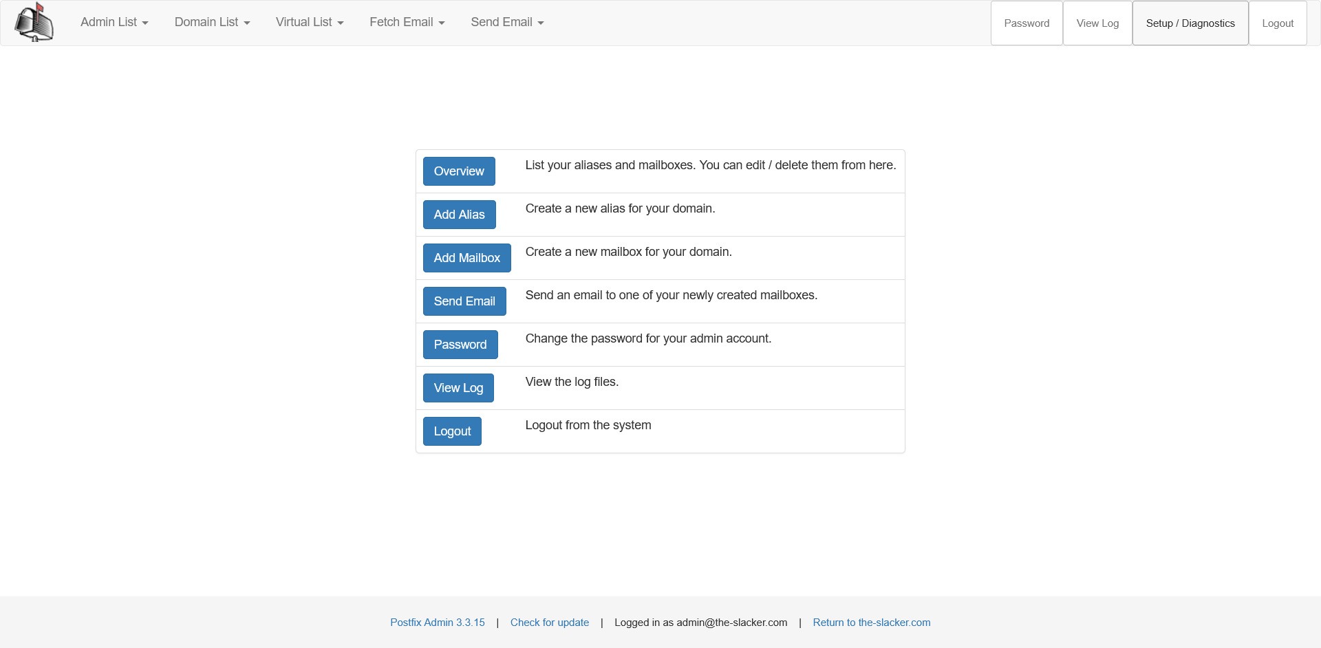 Slackware Linux PostfixAdmin Screenshot